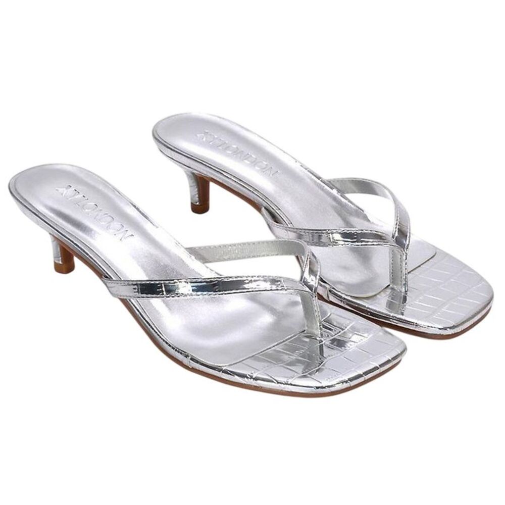XY London Womens/Ladies Jane Toe Post Low Kitten Heel Mule Sandals / Silver